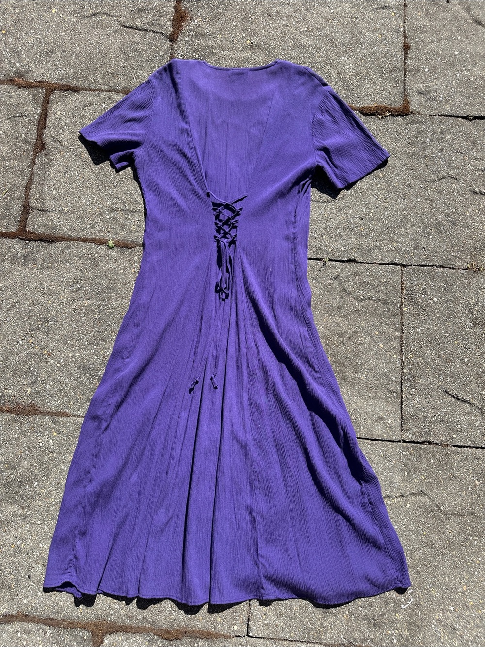 🔮 Vintage 90s Whimsigoth Royal Purple Midi Dress with Lace-Up Back 🔮